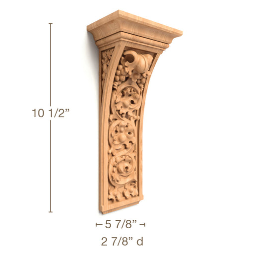 Vineyard Corbel, 5 7/8"w x 13 1/4"h x 3 5/8"d, SPECIAL ORDER (3-6 Weeks) Carved Corbels White River Hardwoods   