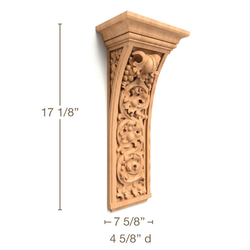 Vineyard Corbel, 7 5/8"w x 17 1/8"h x 4 5/8"d, SPECIAL ORDER (3-6 Weeks) Carved Corbels White River Hardwoods   