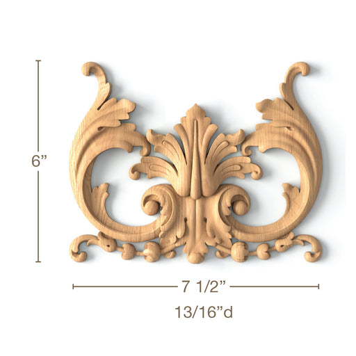 Scrolling Acanthus Crest Fits CEN552, 7 1/2"w x 6"h x13/16"d Carved Onlays White River Hardwoods   