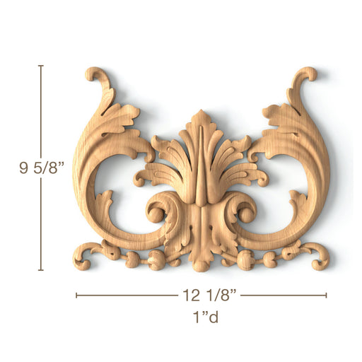 Scrolling Acanthus Crest Fits CEN558, 12 1/8"w x 9 5/8"h x 1"d Carved Onlays White River Hardwoods   