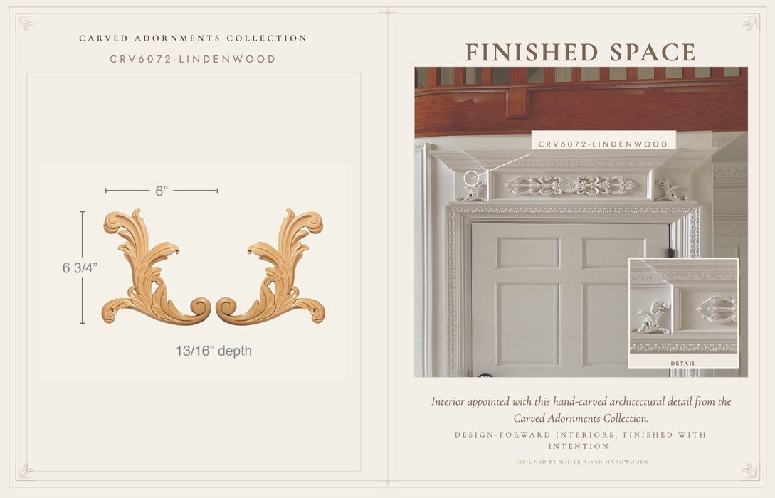 Small Acanthus Scrolls, 6"w x 6 3/4"h x 13/16"d Carved Onlays White River Hardwoods