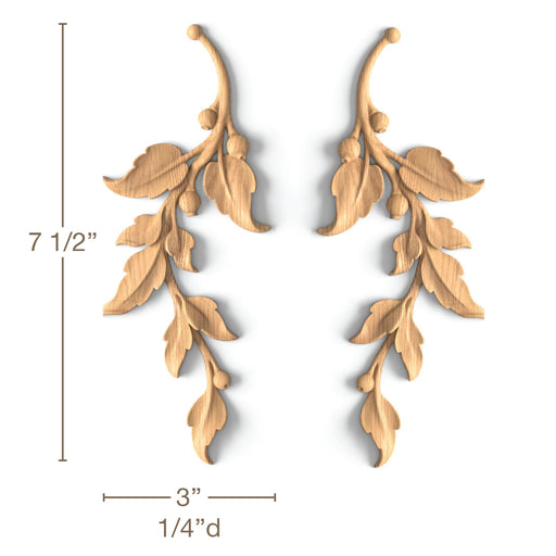 Laurel Leaf DropPair, 3"w x7 1/2"h x1/4"d Carved Onlays White River Hardwoods   