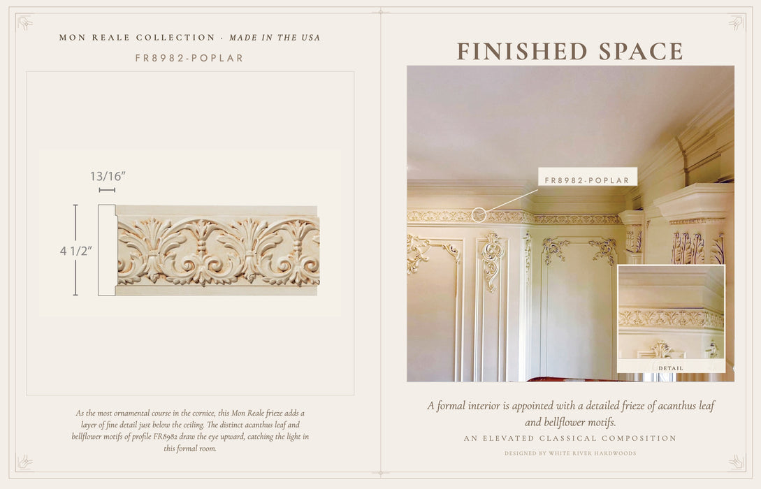 Medium Acanthus Leaf & Scrolled Bellflowers, 1"w X 4 1/2"d Friezes White River Hardwoods