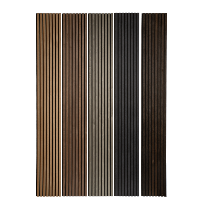 Silver Gray Oak Acoustic Panel, Varnished 1" Wide Slats - Harmony Series - Sold 2 Panels Per Carton Acoustic Slat Panel White River Hardwoods
