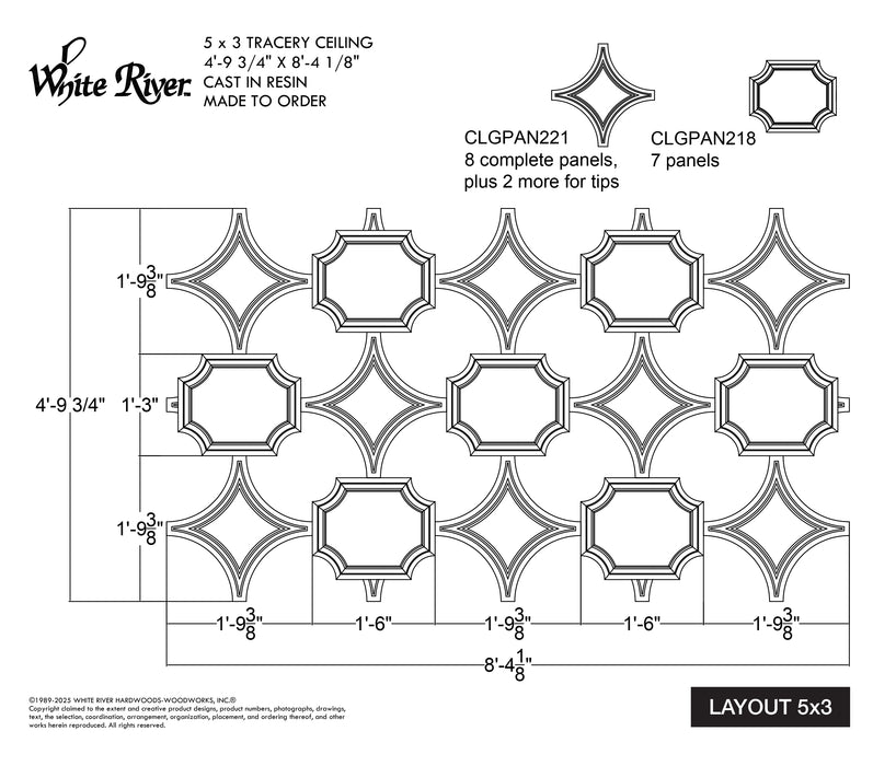 Coved Corner Tracery Panel, 18" x 15" x 1", 1 pair, Resin Tracery Panel White River Hardwoods
