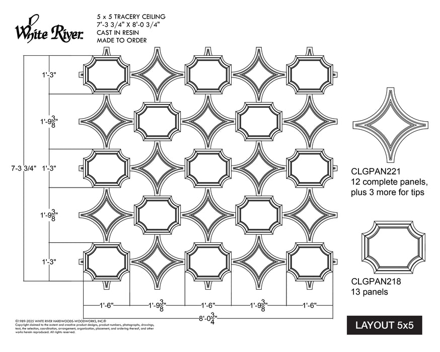 Coved Corner Tracery Panel, 18" x 15" x 1", 1 pair, Resin Tracery Panel White River Hardwoods