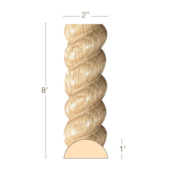 Large Rope Half Round Lineal, 2''w x 1''d x 8' length, Sold in pairs, Resin is priced per 8' length Carved Mouldings White River Hardwoods Maple