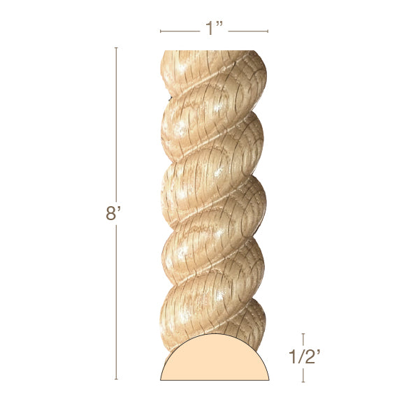Small Rope Half Round Lineal, 1''w x 1/2''d x 8' length, Resin is priced per 8' length Carved Mouldings White River Hardwoods Maple