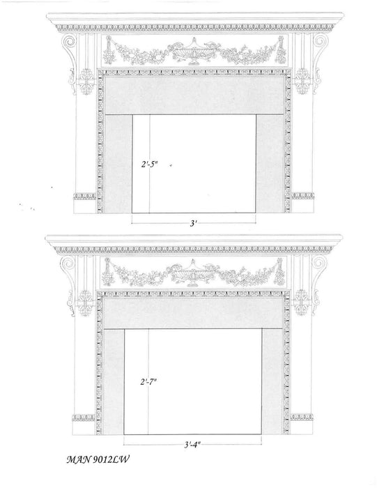 Floral Swag with Urn Full Surround, 87"w x 58 3/4"h x 12"d Carved Mantels White River Hardwoods