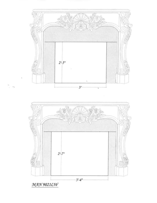 Shell with Country Flowers Full Surround, 72"w x 52"h x 9 3/4"d Carved Mantels White River Hardwoods