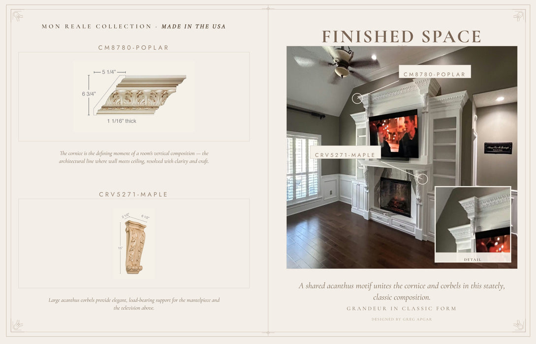 Acanthus Leaf & Coin, 1 1/16"w X 8 1/2"d Cornice Mouldings White River Hardwoods