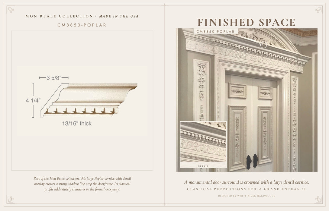 Large Dentil Crown (Dentil is overlay), 5 1/2''w x 13/16''d Cornice Mouldings White River Hardwoods