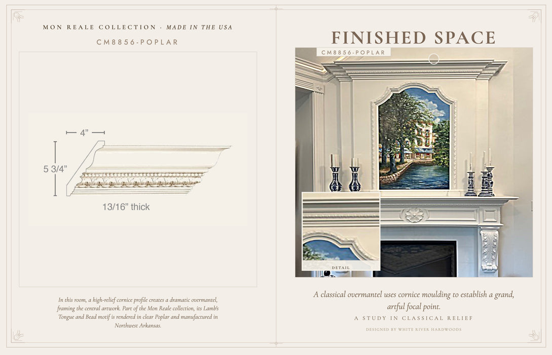 Lamb's Tongue and Bead, 6 1/2''w x 13/16''d Cornice Mouldings White River Hardwoods