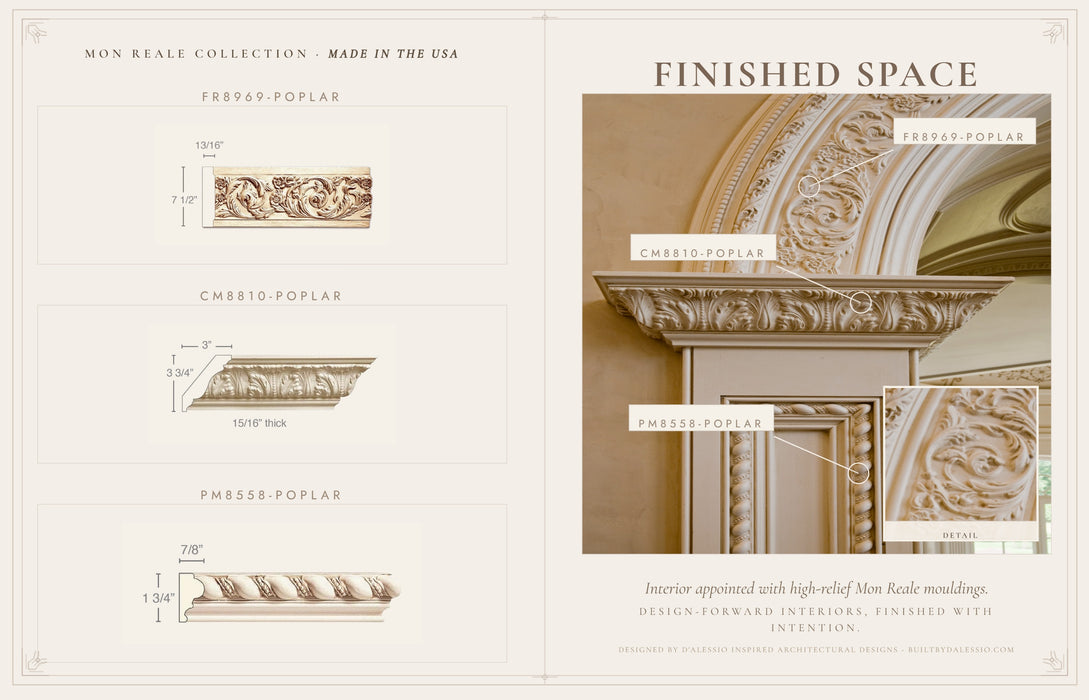 Rinceau Scrolls (Repeats 18 3/4), 7 1/2 x 1 1/16, MT = 7/8 Friezes White River Hardwoods