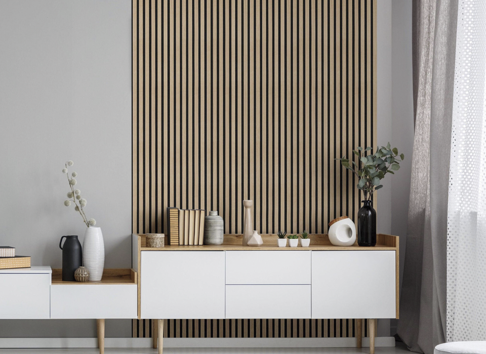 Natural White Oak Acoustic Panel, Varnished Wood - Harmony Series - Sold 2 Panels Per Carton Acoustic Slat Panel White River Hardwoods