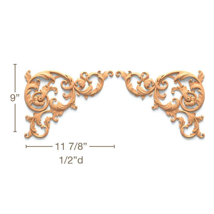 Filigree Acanthus Scrolls Pair, 11 7/8"w x 9"h x 1/2"d, SPECIAL ORDER Onlays White River Hardwoods