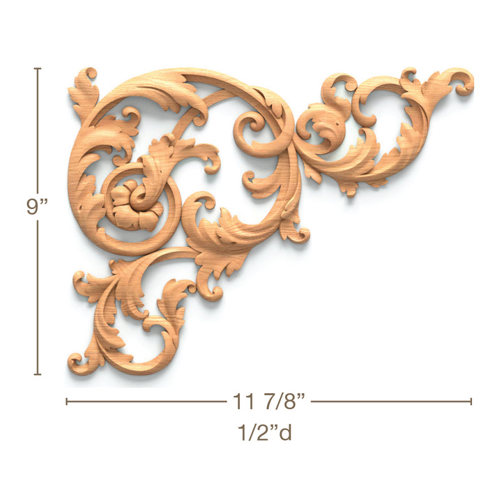 Filigree Acanthus Scrolls Pair, 11 7/8"w x 9"h x 1/2"d, SPECIAL ORDER Onlays White River Hardwoods