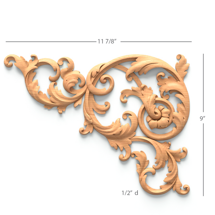 Filigree Acanthus Scrolls Pair, 11 7/8"w x 9"h x 1/2"d, SPECIAL ORDER Onlays White River Hardwoods