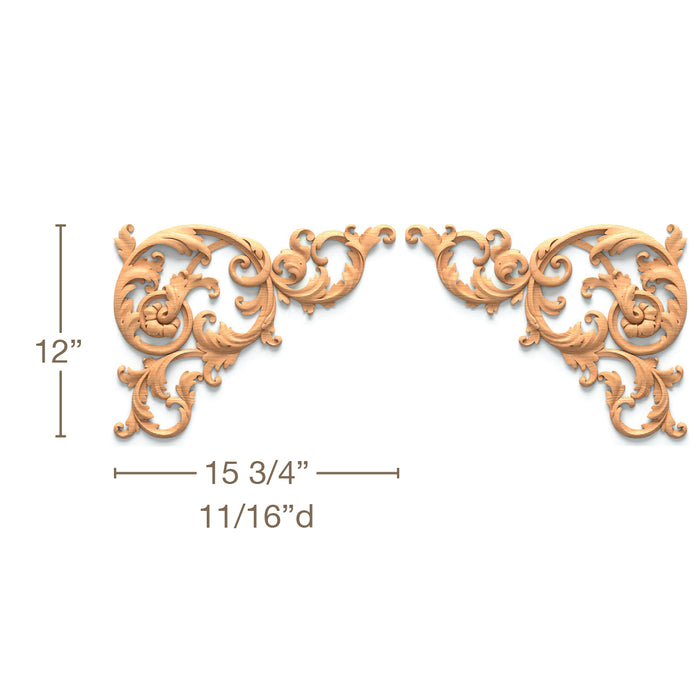 Filigree Acanthus Scrolls Pair, 15 3/4"w x 12"h x 11/16"d, SPECIAL ORDER Onlays White River Hardwoods