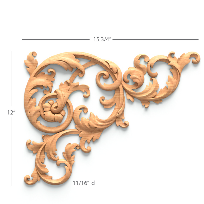 Filigree Acanthus Scrolls Pair, 15 3/4"w x 12"h x 11/16"d, SPECIAL ORDER Onlays White River Hardwoods