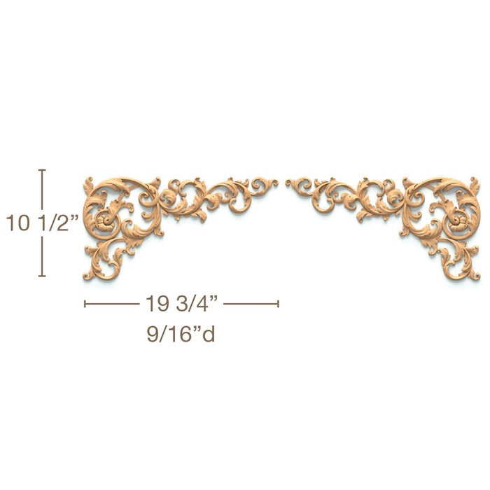 Filigree Acanthus Scrolls Pair, 19 3/4"w x 10 1/2"h x 9/16"d, SPECIAL ORDER Onlays White River Hardwoods