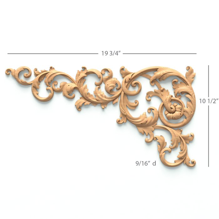 Filigree Acanthus Scrolls Pair, 19 3/4"w x 10 1/2"h x 9/16"d, SPECIAL ORDER Onlays White River Hardwoods