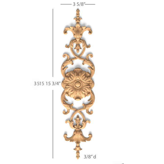 Bellflower & Acanthus, 3 5/8"w x 15 3/4"h x 3/8"d Carved Onlays White River Hardwoods