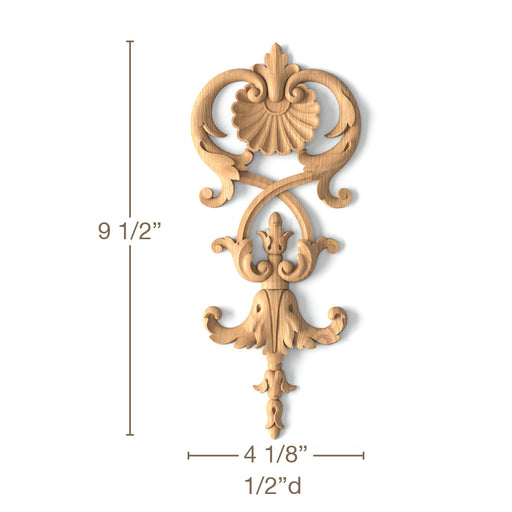 Shell & Bellflower Drop, 4 1/8"w x 9 1/2"h x 1/2"d, SPECIAL ORDER Carved Onlays White River Hardwoods   