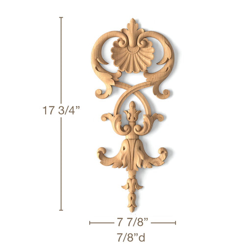 Shell & Bellflower Drop, 7 7/8"w x 17 3/4"h x 7/8"d Carved Onlays White River Hardwoods   