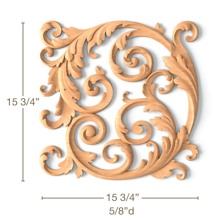 Filigree Scrolling Acanthus LR Pair, 15 3/4"w x 15 3/4"h x 5/8"d, SPECIAL ORDER Onlays White River Hardwoods