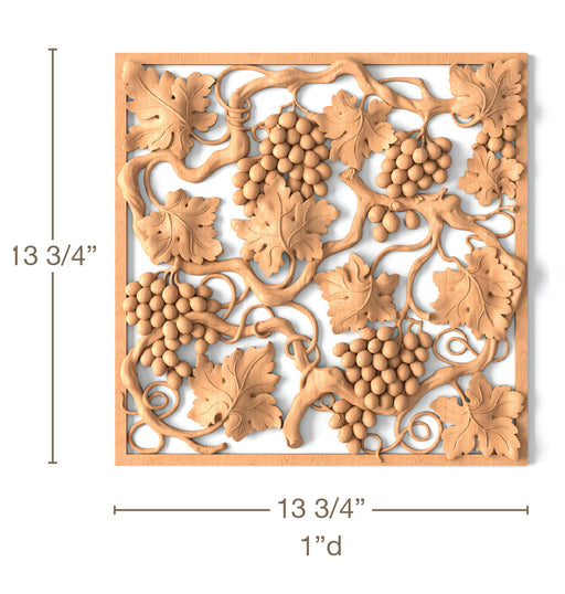 Vineyard Pierced Panel, 13 3/4"w x 13 3/4"h x 1"d, SPECIAL ORDER (3-6 Weeks) Carved Panel White River Hardwoods   