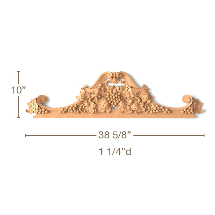 Grape Pediment, 38 5/8"w x 10"h x 1 1/4"d, SPECIAL ORDER (3-6 Weeks) Carved Pediments White River Hardwoods   