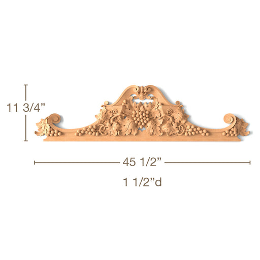 Grape Pediment, 45 1/2"w x 11 3/4"h x 1 1/2"d, SPECIAL ORDER (3-6 Weeks) Carved Pediments White River Hardwoods   