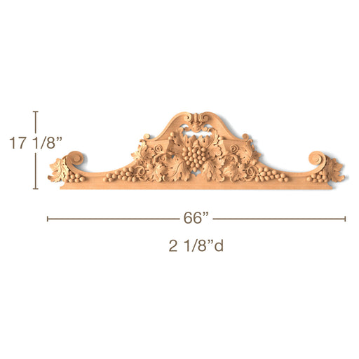 Grape Pediment, 66"w x 17 1/8"h x 2 1/8"d, SPECIAL ORDER (3-6 Weeks) Carved Pediments White River Hardwoods   