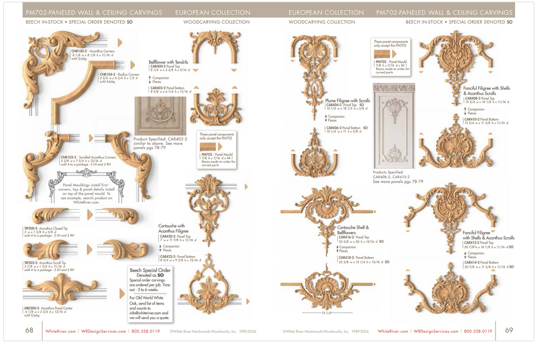 Bellflower with Tendrils, Cartouche , Top and Bottom Carved Cartouche White River Hardwoods