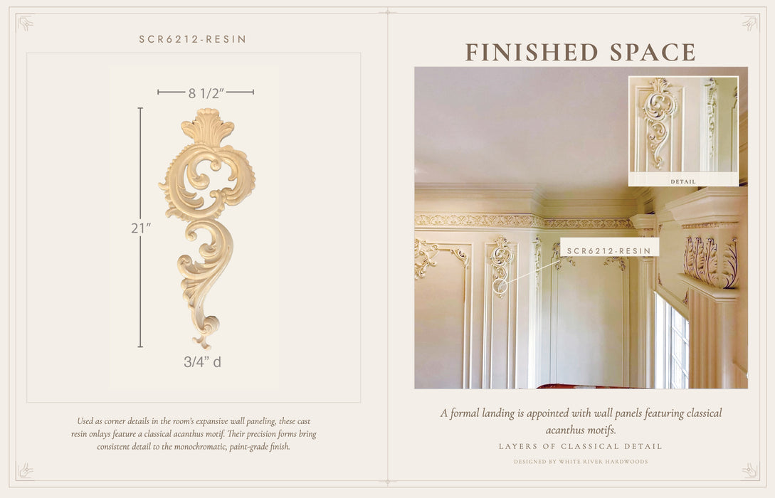 Acanthus Drop, 8 1/2" x 21"h x 3/4"d, Resin, Ships: In 8 -12 Business Days Carved Resin Onlays White River Hardwoods