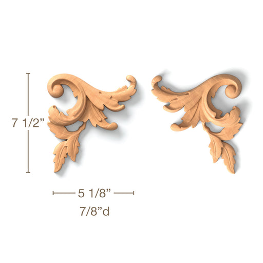 Acanthus Scrolls, Left & Right Pair, 5 1/8"w x 7 1/2"h x 7/8"d Carved Onlays White River Hardwoods   