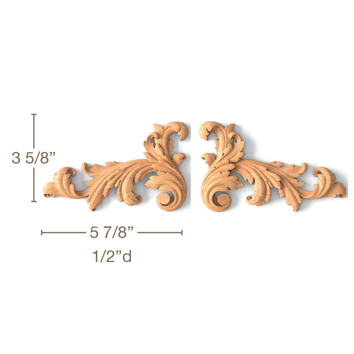 Robust Acanthus Scrolls, Left & Right Pair, 5 7/8"w x 3 5/8"h x 1/2"d Carved Onlays White River Hardwoods   