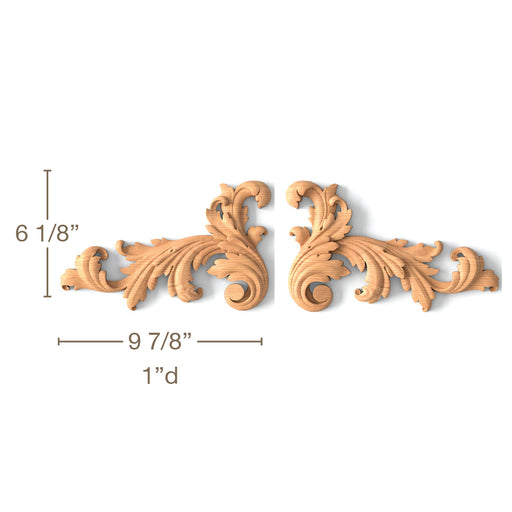 Robust Acanthus Scrolls, Left & Right Pair, 9 7/8"w x 6 1/8"h x 1"d Carved Onlays White River Hardwoods   