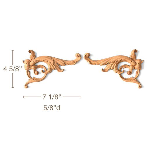 Acanthus Scrolls, Left & Right Pair, 7 1/8"w x 4 5/8"h x 5/8"d Carved Onlays White River Hardwoods   