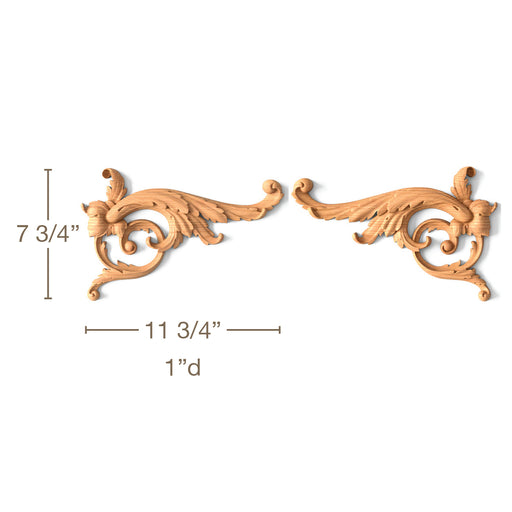 Acanthus Scrolls, Left & Right Pair,11 3/4"w x 7 3/4"h x 1"d Carved Onlays White River Hardwoods   