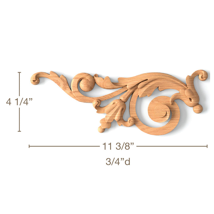 Acanthus Bellflower Scrolls, Left & Right Pair, 11 3/8"w x 4 1/4"h x 3/4"d Carved Onlays White River Hardwoods   