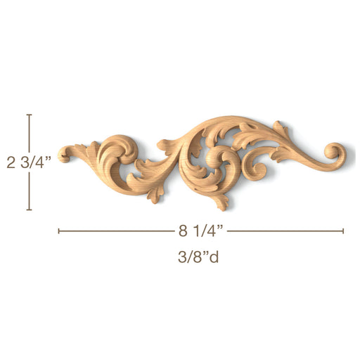 Acanthus Scrolls, Left & Right Pair,8 1/4"w x 2 3/4"h x 3/8"d Carved Onlays White River Hardwoods   