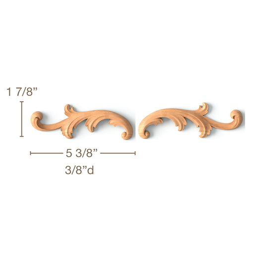 Acanthus Scrolls 2, Left & Right Pair, 5 3/8"w x 1 7/8"h x 3/8"d Carved Onlays White River Hardwoods   