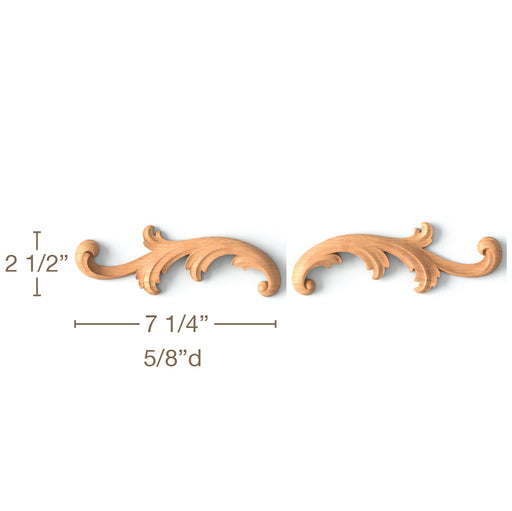 Acanthus Scrolls, Left & Right Pair, 7 1/4"w x 2 1/2"h x 5/8"d Carved Onlays White River Hardwoods   