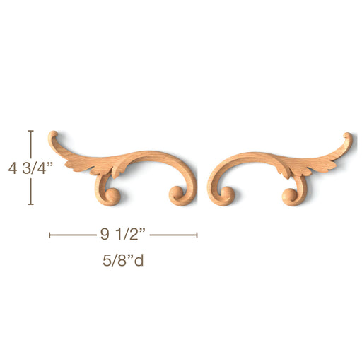 Simple Acanthus ScrollLR Pair, 9 1/2"w x 4 3/4"h x 5/8"d Carved Onlays White River Hardwoods   