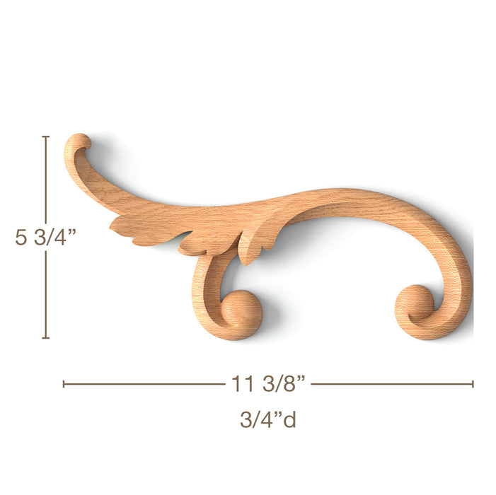 Simple Acanthus ScrollLR Pair, 11 3/8"w x 5 3/4"h x 3/4"d, SPECIAL ORDER Carved Onlays White River Hardwoods   