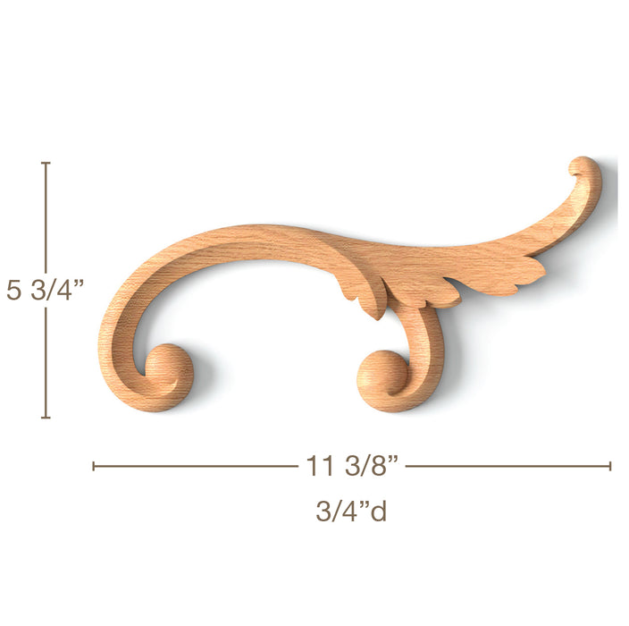 Simple Acanthus ScrollLR Pair, 11 3/8"w x 5 3/4"h x 3/4"d, SPECIAL ORDER Carved Onlays White River Hardwoods   