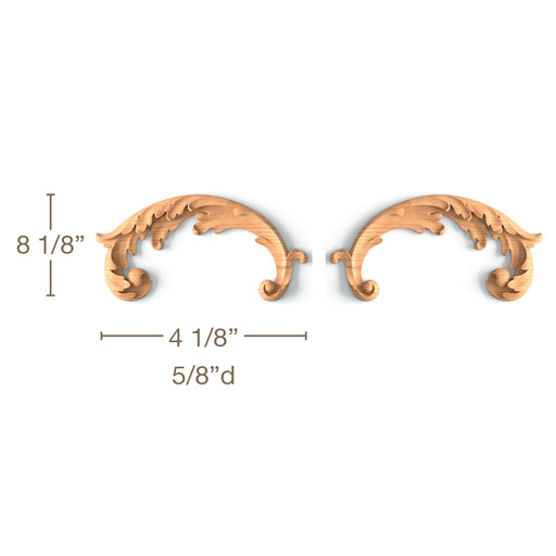 Ornate Acanthus Scrolls, Left & Right Pair, 8 1/8"w x 4 1/8"h x 5/8"d Carved Onlays White River Hardwoods   