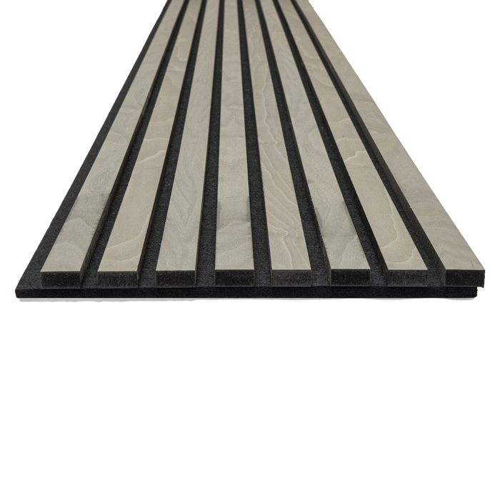 Silver Gray Oak Acoustic Panel, Varnished 1" Wide Slats - Harmony Series - Sold 2 Panels Per Carton Acoustic Slat Panel White River Hardwoods   